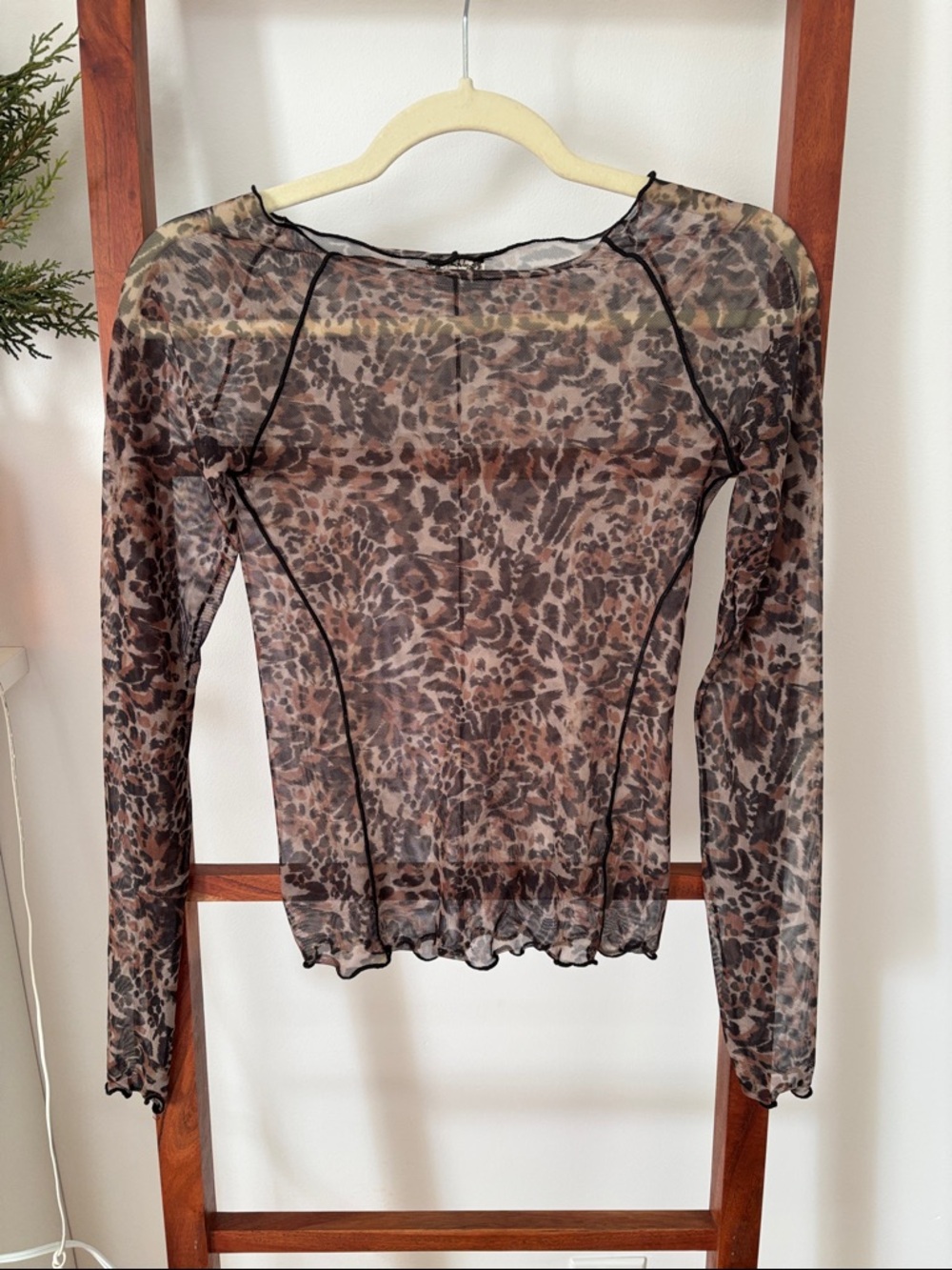 Free people Sheer Leopard Print Long-Sleeve Top